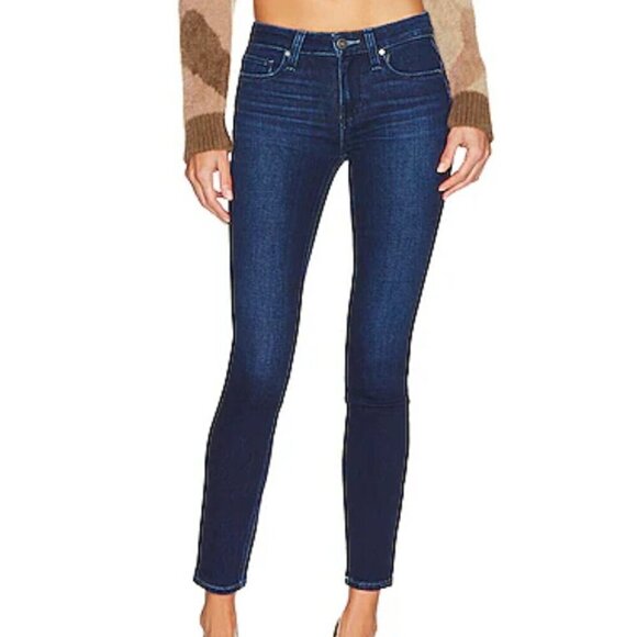 New Paige Verdugo Ankle Jeans Womens 24 Promise Dark Blue Mid Rise Ultra Skinny - Picture 1 of 8